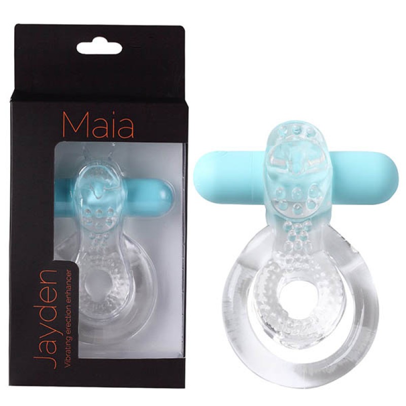 Maia Jayden Vibrating Cock & Ball Ring - Clear/Blue